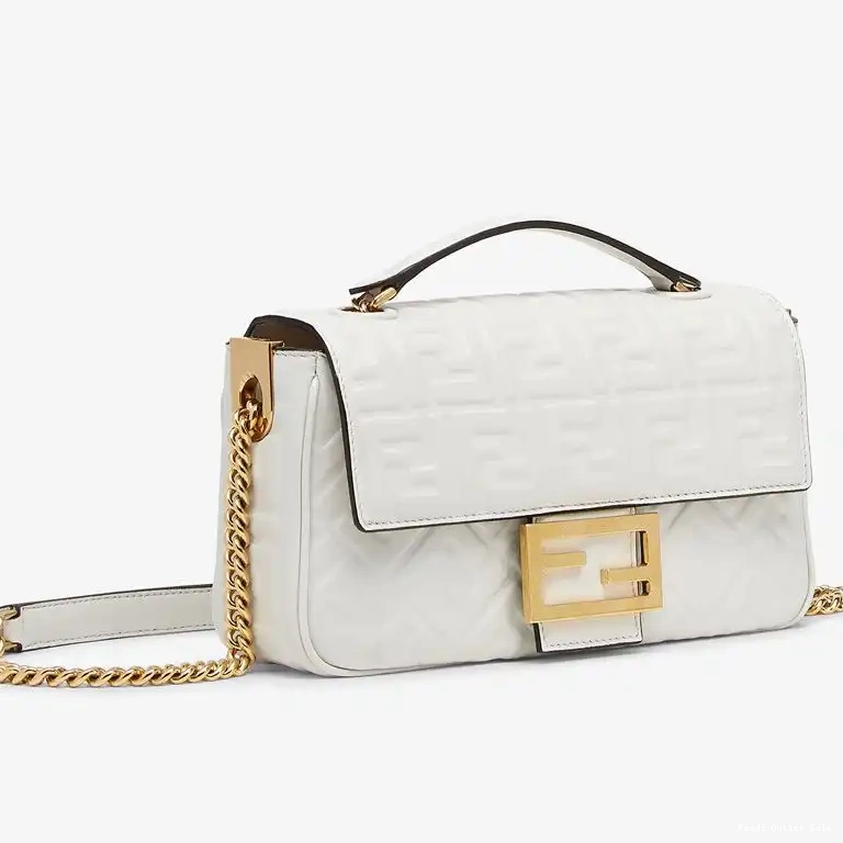 FF In Chain Baguette Motif Midi Nappa Leather Bag White Fendi 0702